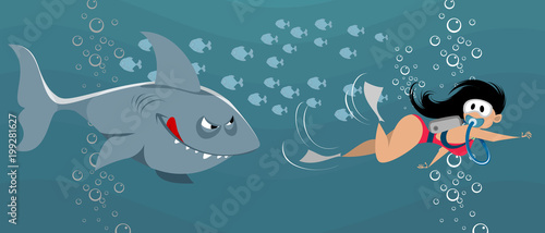 Woman escaping from a shark