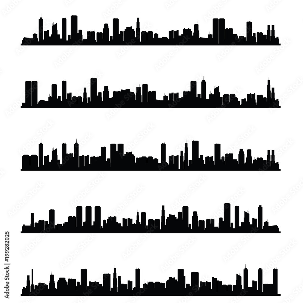 citys silhouette panorama in black color
