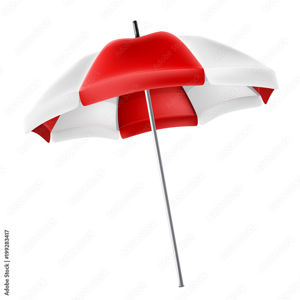 Red and white parasol umbrella isolated on white. Vector illustration for summer and beach design Red and white parasol umbrella isolated on white. Vector illustration for summer and beach design