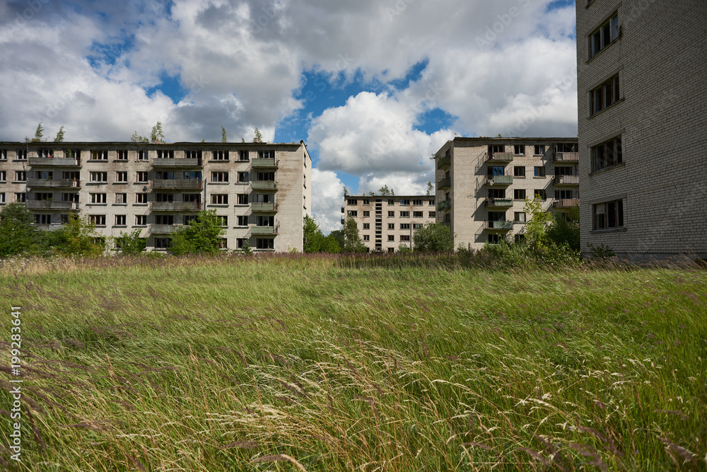 The view of old abandoned soviet city Skrunda. Latvia.