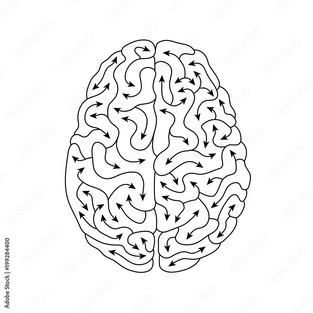 Black & white creative human brain line art illustration Black & white creative human brain line art illustration