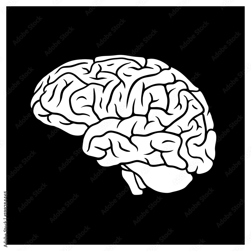 Human brain profile illustration on black background Human brain profile illustration on black background