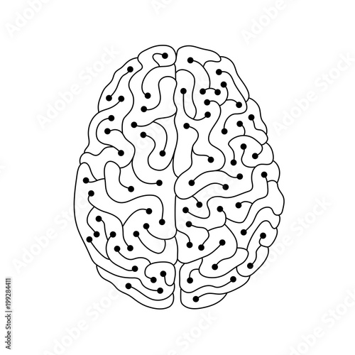 Black & white neuron electric human brain line art illustration