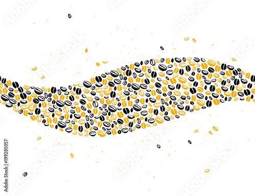 Vector seamless coffee backdrop design with hand drawn coffee beans isolated on white background. Ink drawing, coffee seeds. Packaging design, wallpaper, banner etc.
