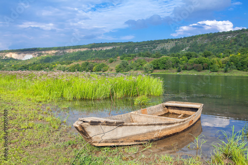 scenery with wooden boat