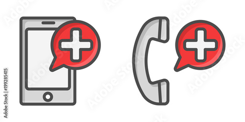 Medical cell phone icons. Call button for emergency site.