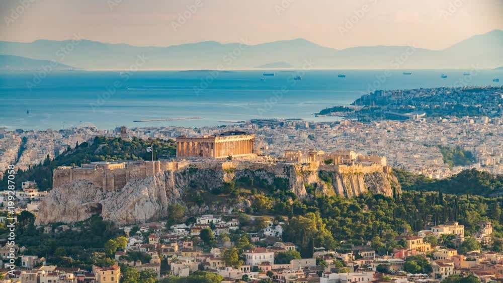 Panoramic aerial view of Athens, Greece - Timelapse at summer day Panoramic aerial view of Athens, Greece - Timelapse at summer day