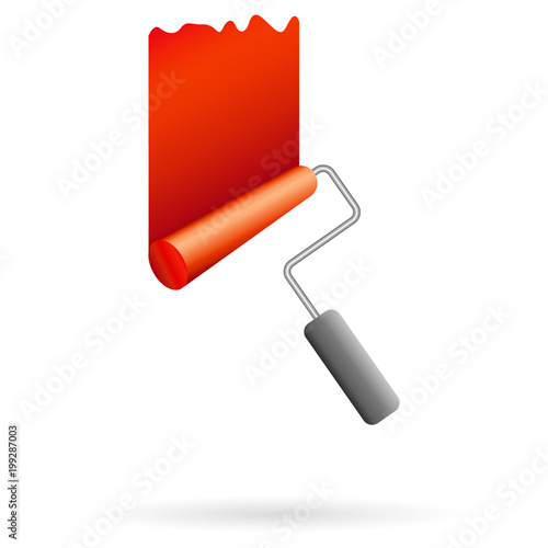 rote Farbrolle und rotangestrichener Wandstreifen