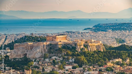 Panoramic aerial view of Athens, Greece - Timelapse at summer day