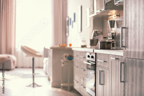 Modern kitchen interior in light apartment