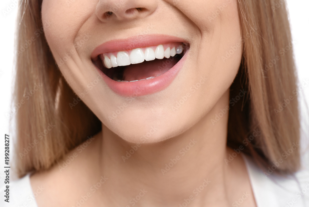 Young woman with beautiful smile, closeup. Teeth whitening Young woman with beautiful smile, closeup. Teeth whitening