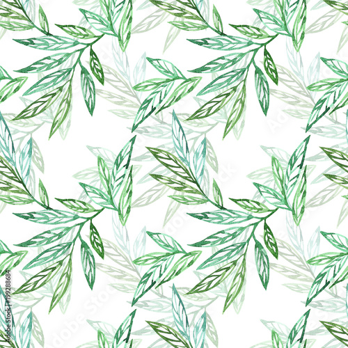Floral seamless pattern with abstract leaves watercolor. Art illustration in hand painting style on white background 
