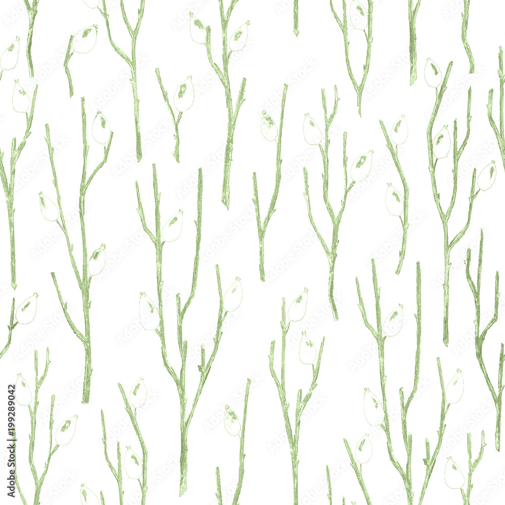 Seamless Botanical Pattern with Briar Branches in Asian Style. Seamless Botanical Pattern with Briar Branches in Asian Style.