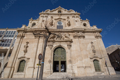 Baroque facade of Saint Ignatius mother church in Scicli, Sicily, Italy