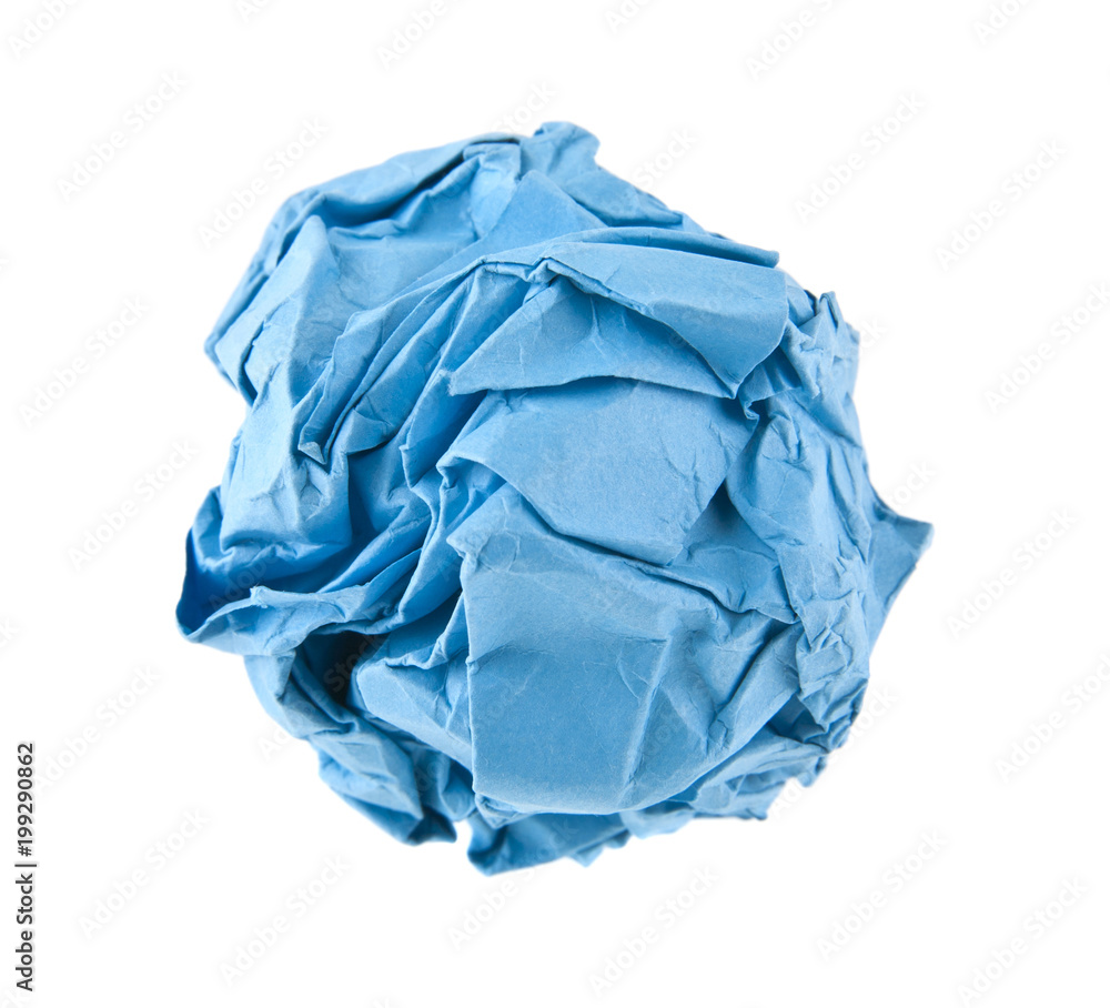 blue wrinkled paper isolated on white background blue wrinkled paper isolated on white background