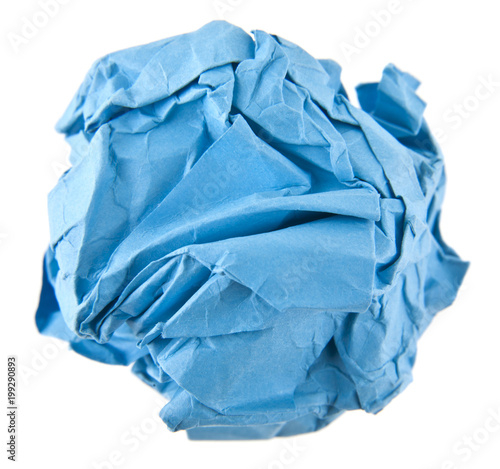 crumpled blue paper isolated on white background