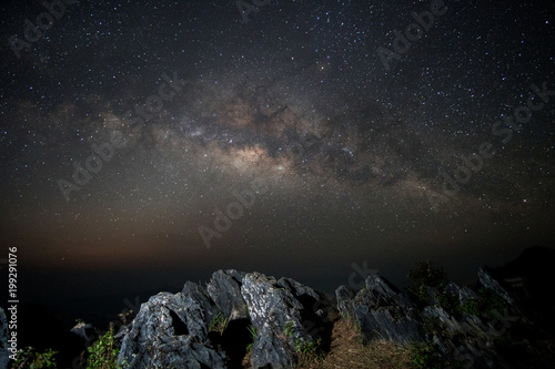 Galaxy Milky Way Stars in Galactic Milky Way in the Sky Northern Thailand In mid-February, Doi Pha Tam, Wiang Kaen, Chiang Rai