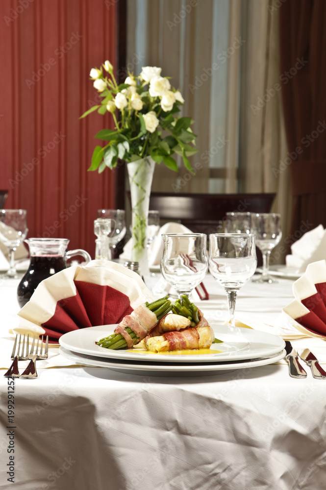 Reception table setting for a wedding event. 