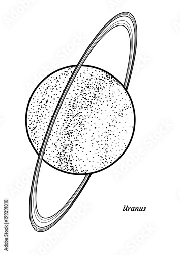 Planet Uranus illustration, drawing, engraving, ink, line art, vector