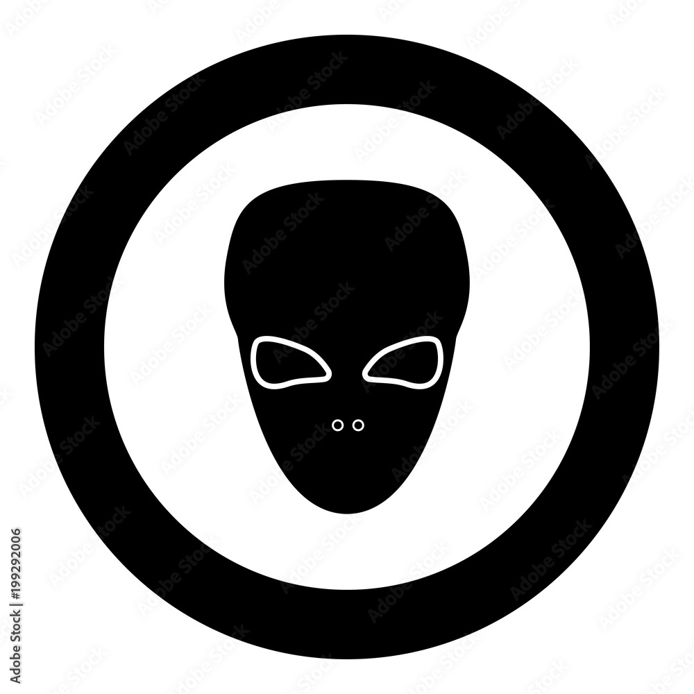 Extraterrestrial alien face or head black icon in circle vector illustration isolated . Extraterrestrial alien face or head black icon in circle vector illustration isolated .