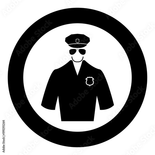 Police black icon in circle vector illustration isolated .