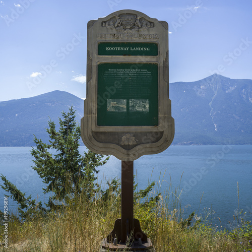 Close-up of Kootenay Landing Stop of Interest sign, Canadian Pacific Railway, Creston, British Columbia, Canada photo