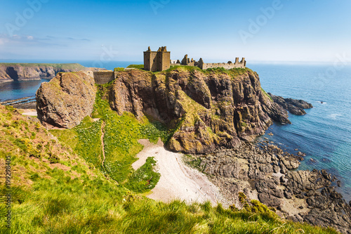 Dunnottar Castle with clear sky in Stonehaven, Aberdeen, Scotland