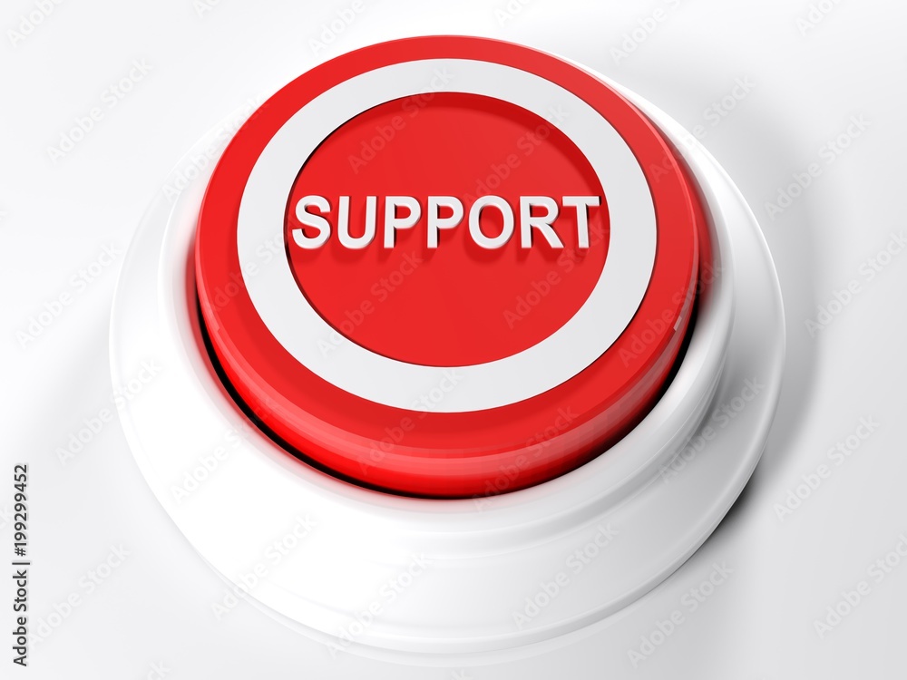 SUPPORT red circular push button - 3D rendering SUPPORT red circular push button - 3D rendering
