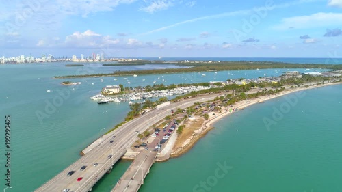 Aerial approach Key Biscayne Marina 4k photo