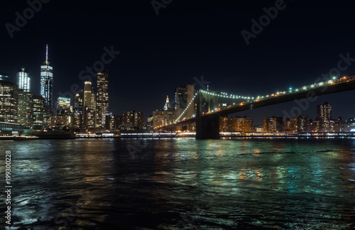 Night view of the skyscrapers of Manhattan  New York  USA  from the Brooklyn area
