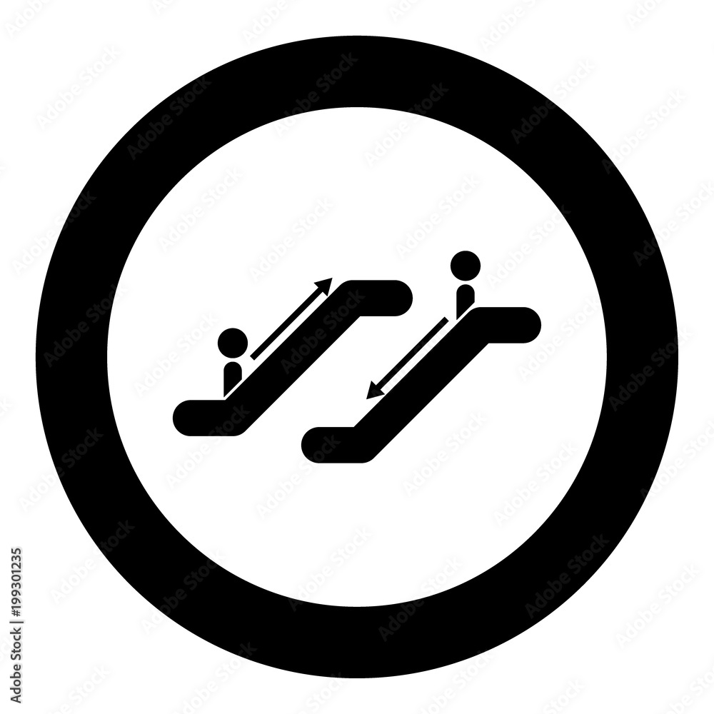 Escalator black icon in circle vector illustration Escalator black icon in circle vector illustration