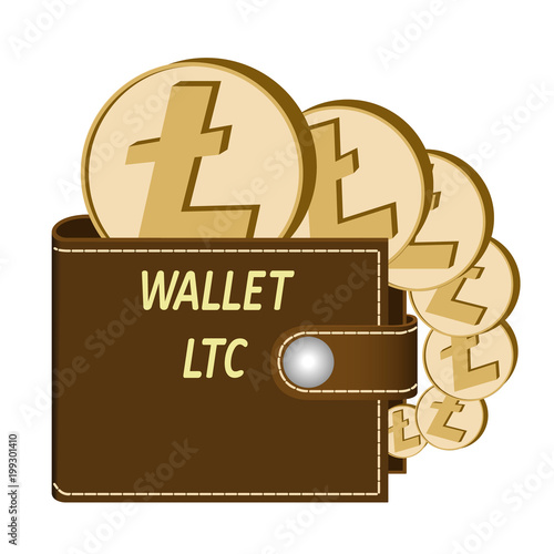litecoin wallet with coins on a white background