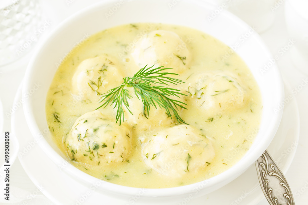 chicken meatballs in creamy sauce. Dietary food.