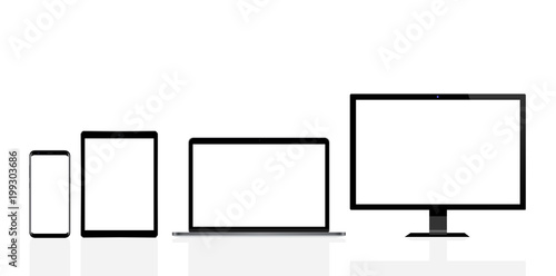 Modern computer, laptop, mobile phone and digital tablet pc - isolated on white
