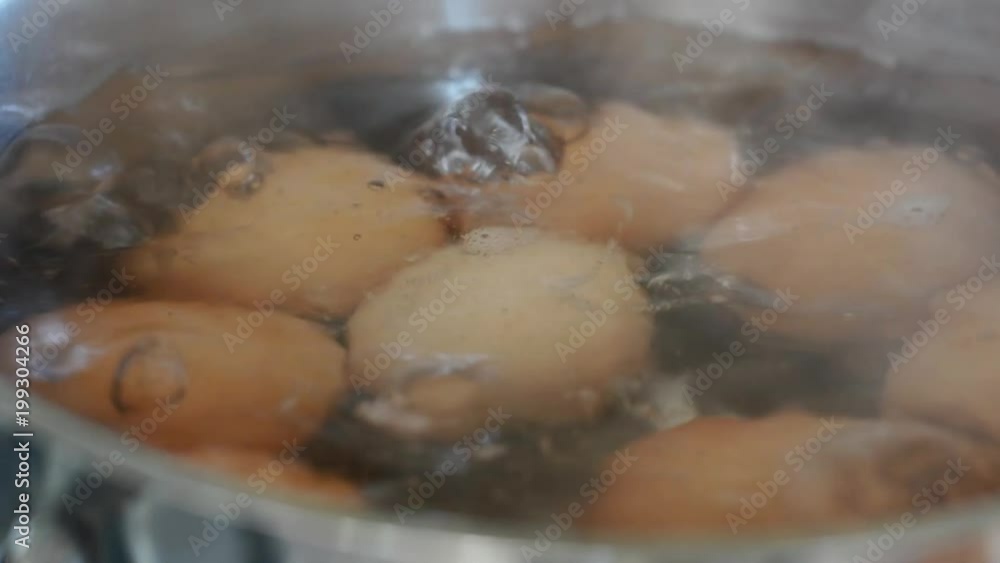 Boiling eggs in a pot