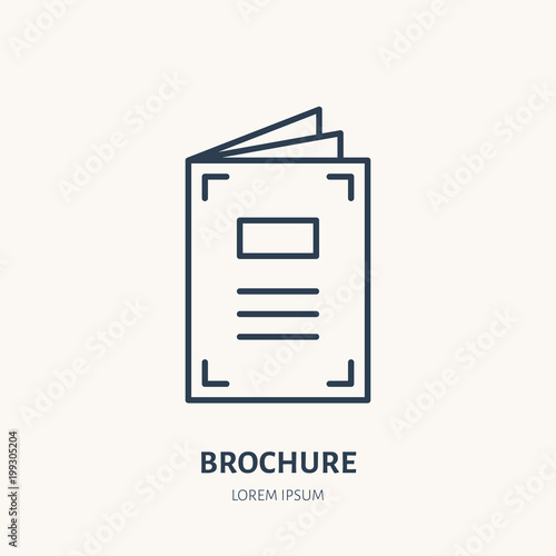 Brochure flat line icon. Booklet, promotion catalog sign. Thin linear logo for printery, design studio.