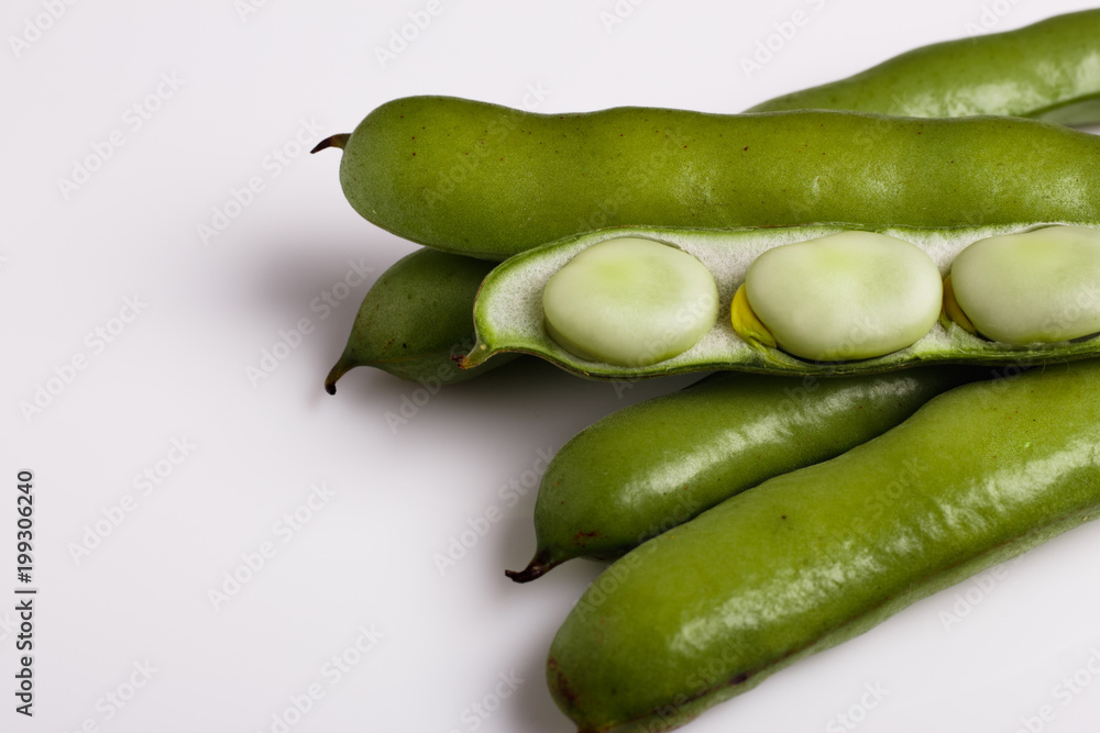 fresh broad beans on a white background fresh broad beans on a white background