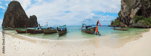 Thailand Krabi province Phra Nang beach Railay boats panorama