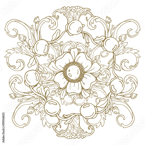 Gold vintage baroque ornament retro antique style acanthus. Decorative design element filigree vector.