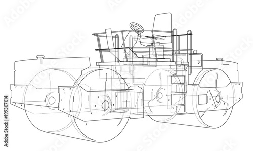 Asphalt compactor outlined vector