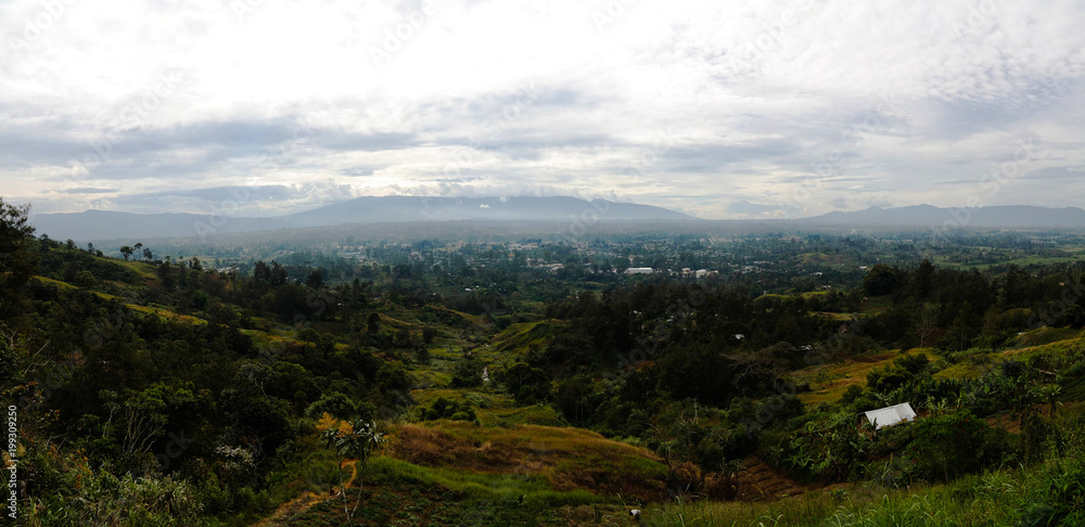 Aerial panoramic view to Mount Hagen city, Papua New Guinea