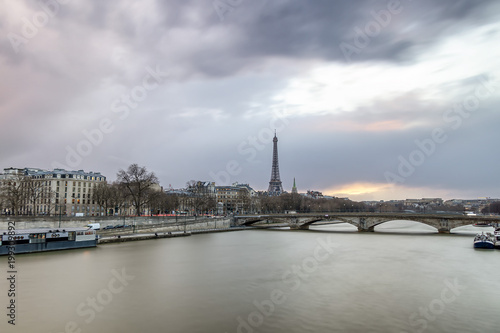 Long exposure of amazing sunset in Paris, with Seine river