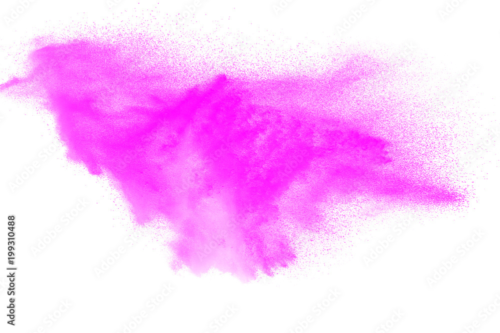 abstract pink powder explosion on  black background. abstract pink dust  splattered on dark  background, Freeze motion of pink powder exploding.