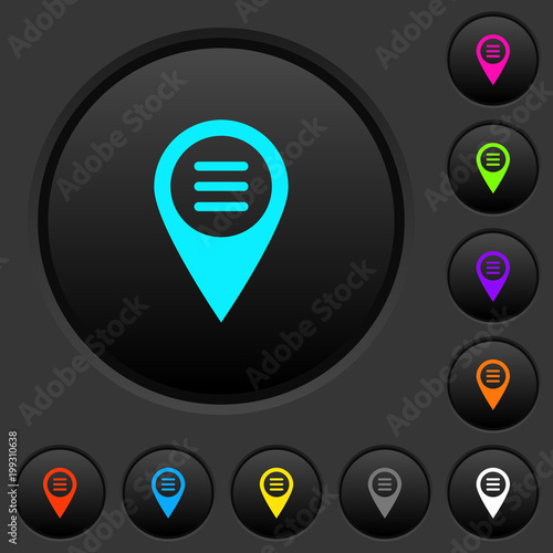 GPS map location options dark push buttons with color icons