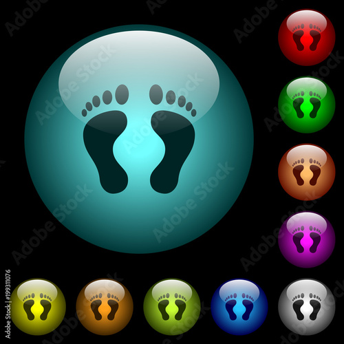 Human Footprints icons in color illuminated glass buttons