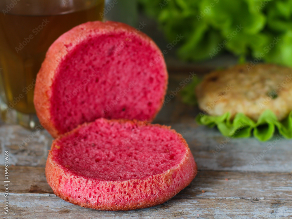 burgers pink (sandwiches) dough with beetroot juice. Beetroot buns burgers burgers pink (sandwiches) dough with beetroot juice. Beetroot buns burgers