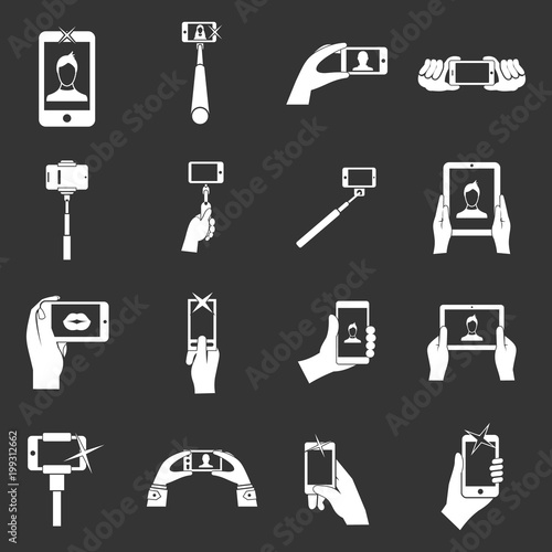 Selfie icons set grey vector