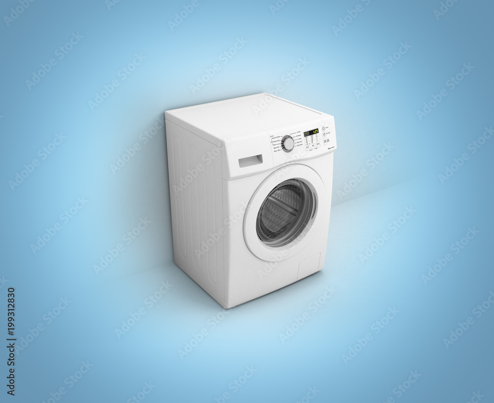 Washing machine on blue gradient wall background 3d illustration Washing machine on blue gradient wall background 3d illustration