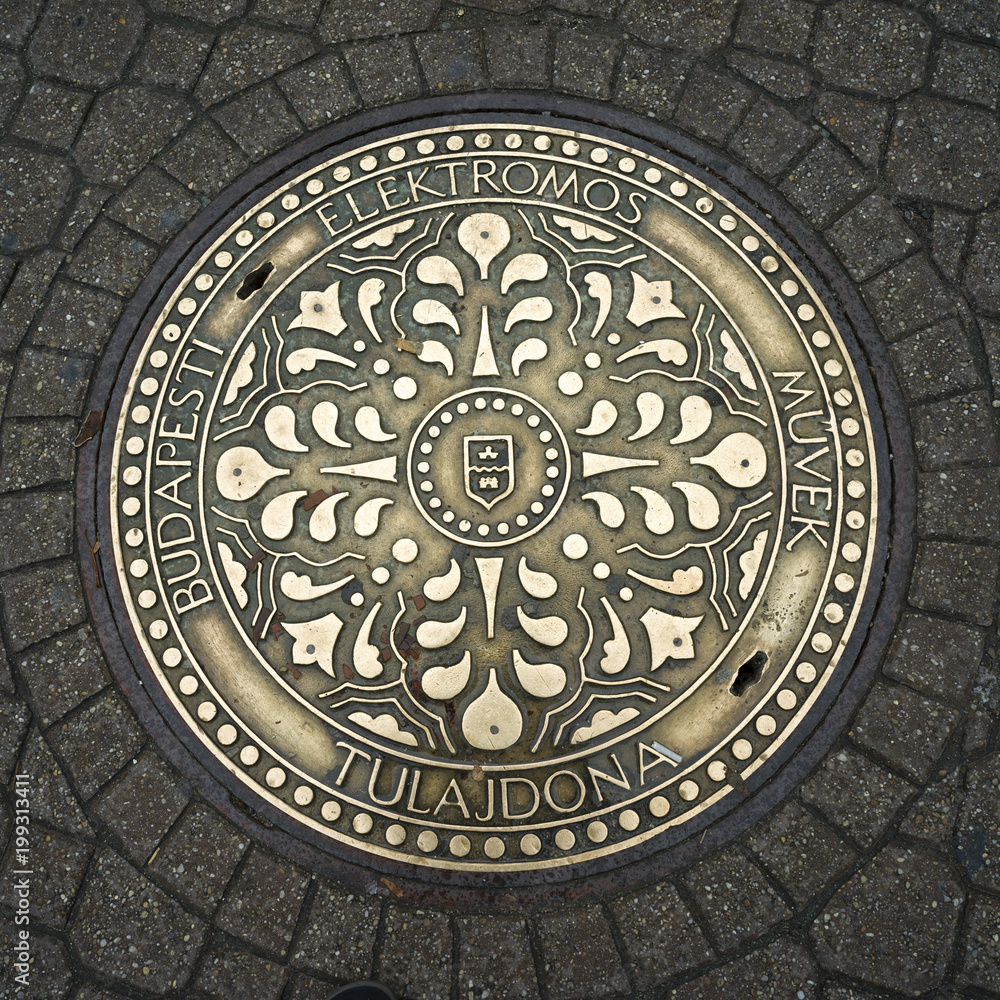 Elevated view of manhole, Budapest, Hungary Elevated view of manhole, Budapest, Hungary