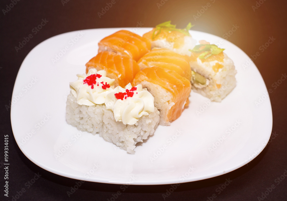 Set of sushi rolls. Asian food. Japanese restaurant. Dietary and healthy food Set of sushi rolls. Asian food. Japanese restaurant. Dietary and healthy food